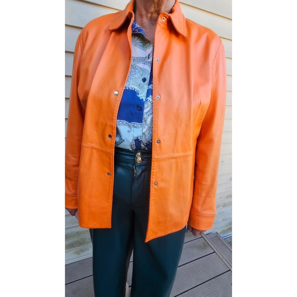 Siena Studio Orange Leather Jacket Women’s XL – Chic Fall Statement Piece